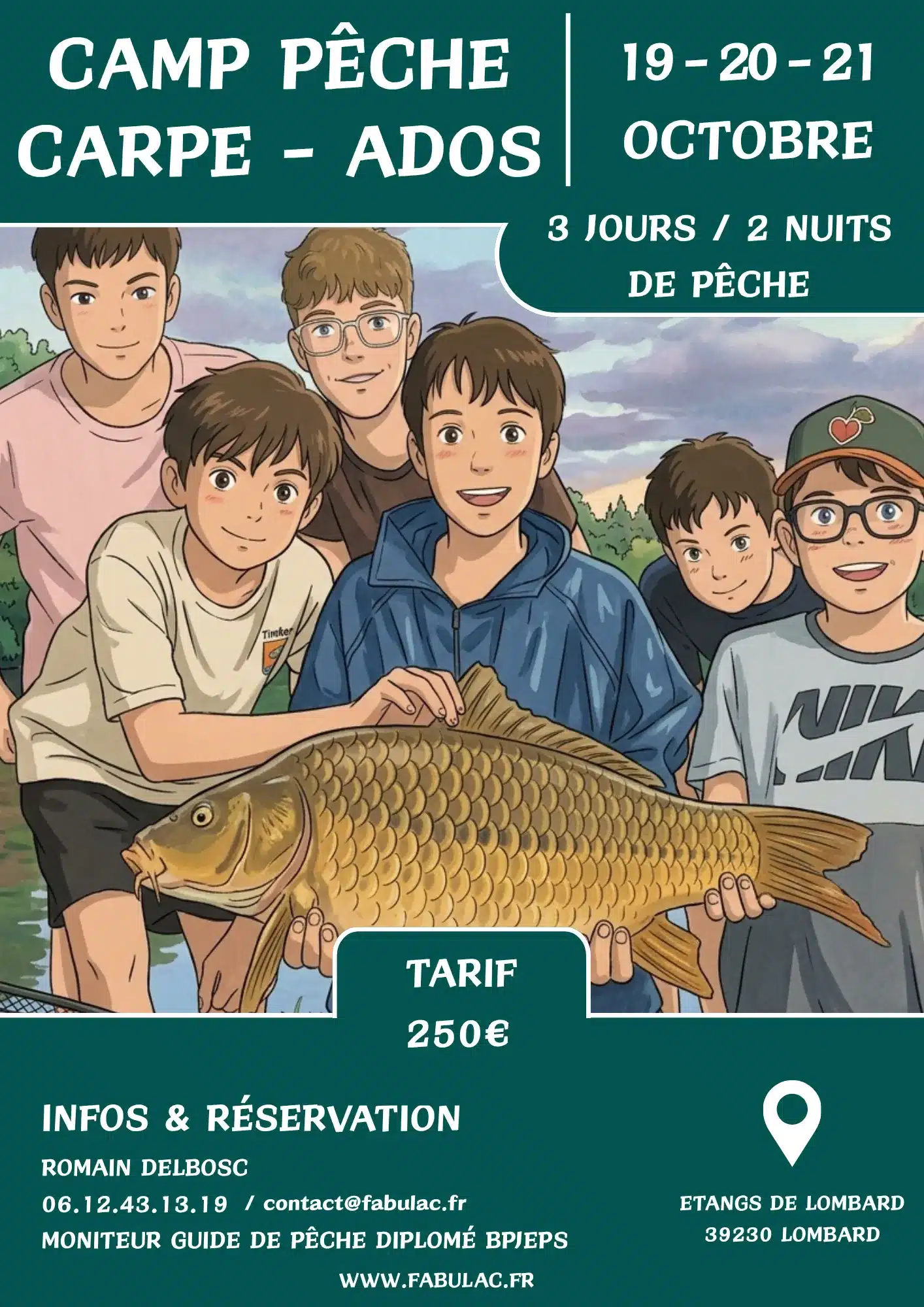 Camp Pêche Carpe Ados Octobre 2026 Fabulac