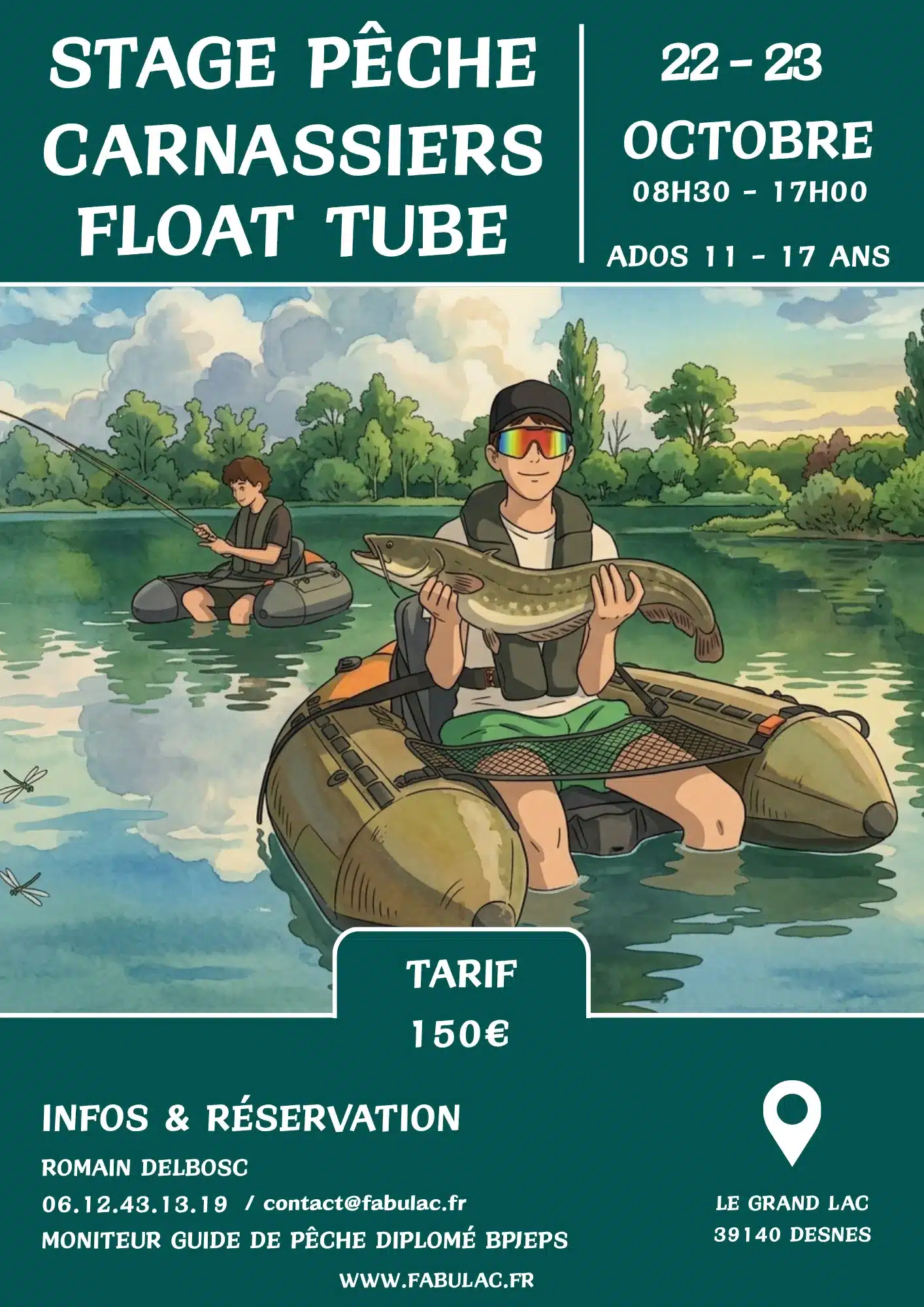 Stage Pêche Carnassiers Float Tube Ados Octobre 2026 Fabulac